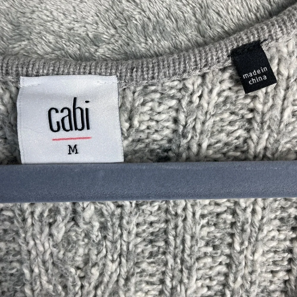 CAbi Horizon Sweater Medium Gray Style‎ 3848 Cable Knit Boxy Pullover Slouchy
